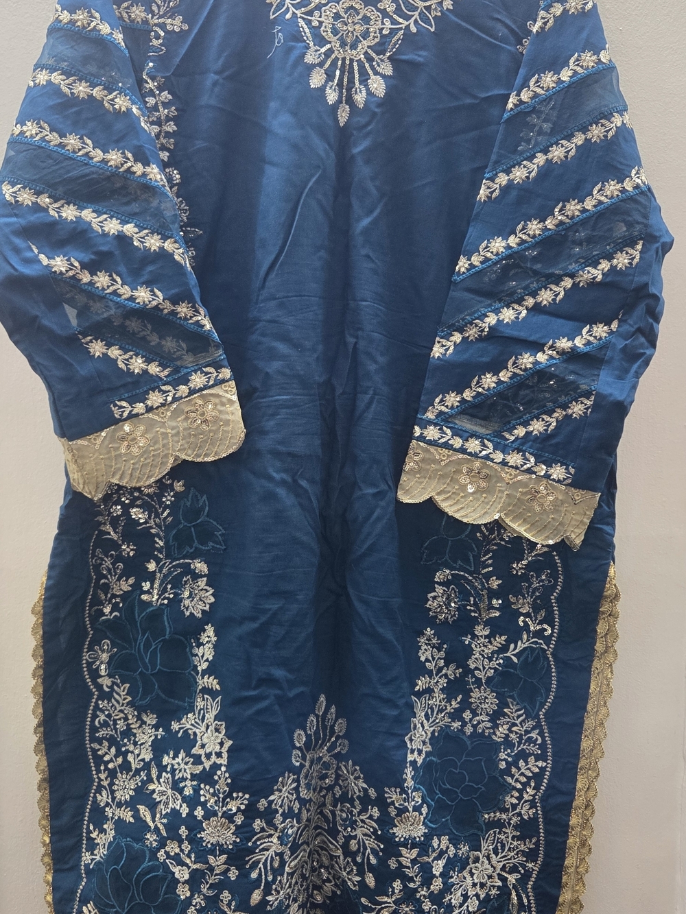 Navy Blue Embroidered Long Tunic with Gold Accents